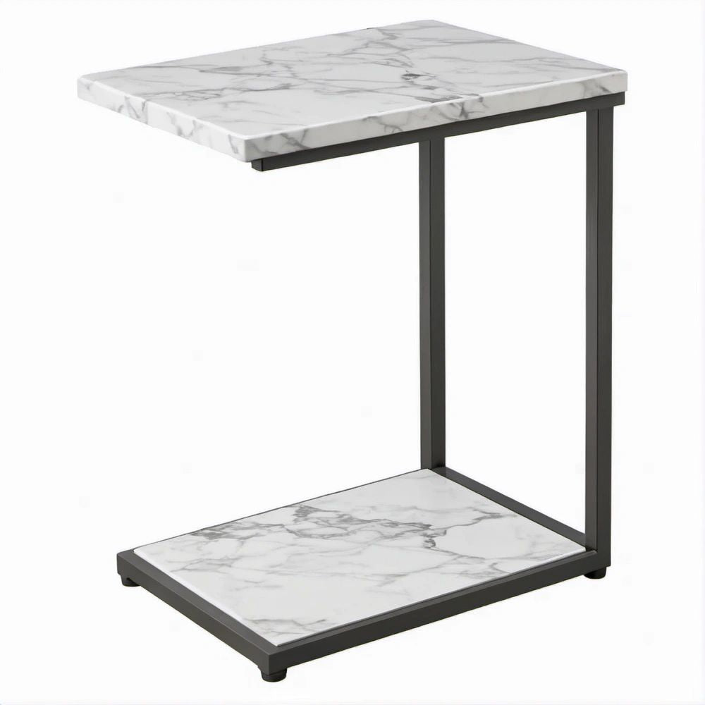 Mesa Lateral em C Retangular em MDF e Aço Branco, Cinzento e Preto 40 x 30 x 60 cm