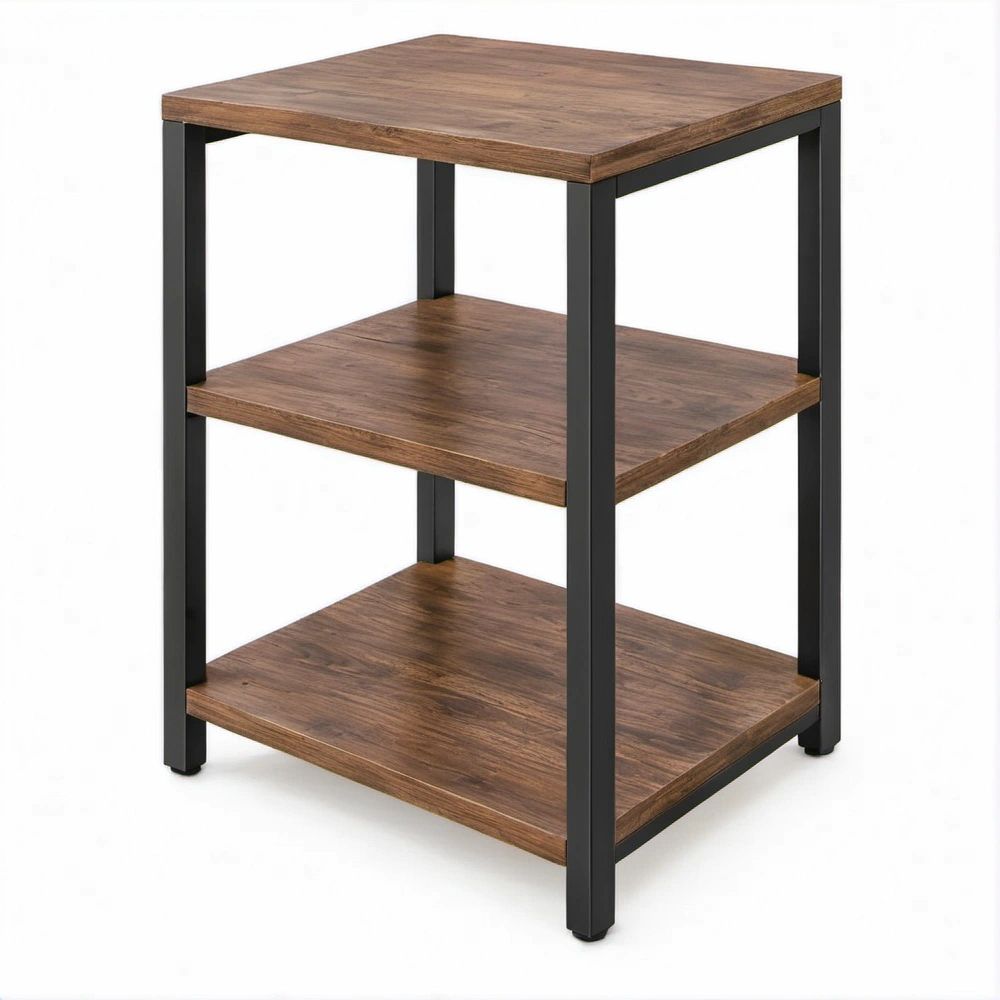 Mesa Lateral Quadrada Castanho Nogueira e Preto com 3 Níveis, 40 x 40 x 60 cm