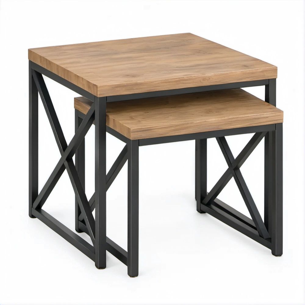 Conjunto de 2 Mesas de Apoio em Carvalho e Preto – 60 x 40 x 50 cm e 50 x 34 x 42 cm