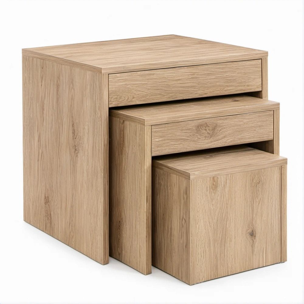 Conjunto de 3 Mesas Encaixáveis em MDF Carvalho Claro – 50 x 40 x 60 cm