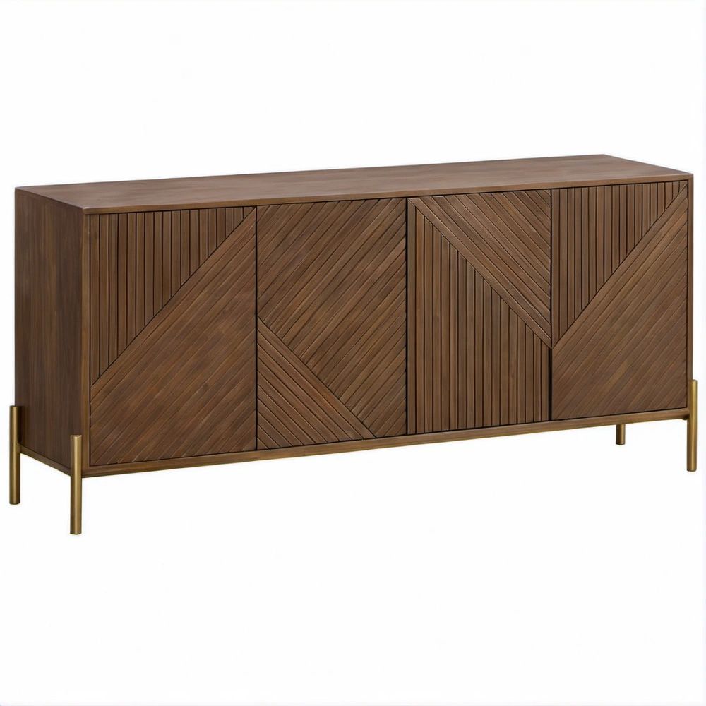 Aparador Retangular em MDF Folheado a Nogueira com 4 Portas, 160 x 40 x 80 cm