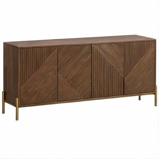 Aparador Retangular em MDF Folheado a Nogueira com 4 Portas, 160 x 40 x 80 cm