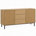 Aparador em Carvalho Natural e Preto com 2 Portas Ripadas e 3 Gavetas, 160 x 40 x 80 cm