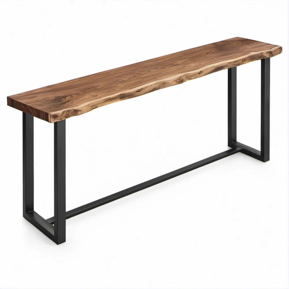 Consola Retangular em Madeira Maciça de Acácia e Aço Castanho e Preto 120 x 35 x 76 cm