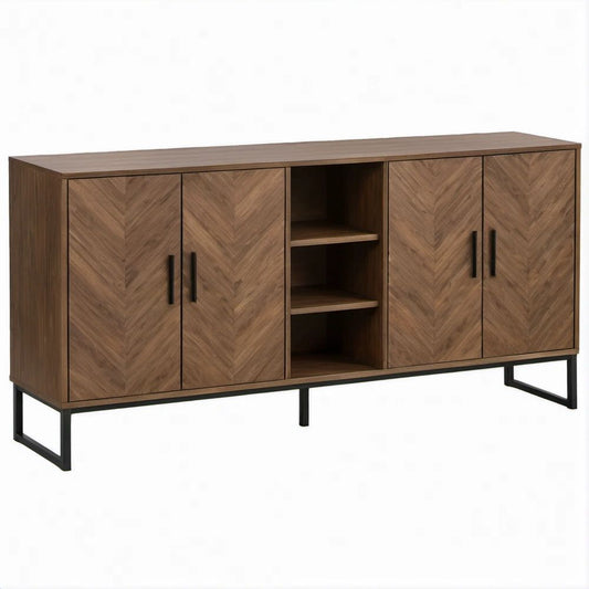 Aparador em MDF com Folheado de Nogueira e Base Preta 160 x 40 x 80 cm